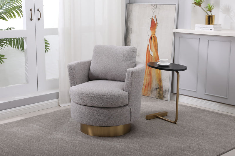 Barrel Chair, Swivel Accent Chairs Armchair For Living Room, Reading Chairs For Bedroom Comfy, Round Barrel Chairs With Gold Stainless Steel Base