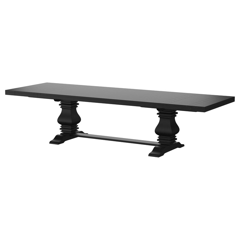 Florence - Rectangular Pedestal Dining Table With Planked Wood Top - Antique Black