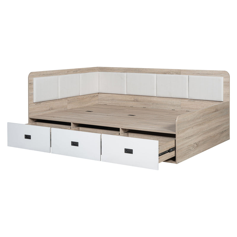 Full Size Daybed With Three Drawers And Three Storage Compartments - Nature / Beige