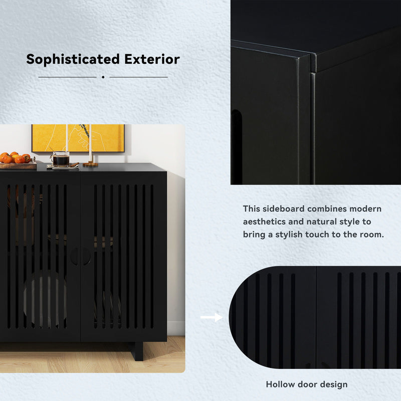 Modern Style Sideboard With Superior Storage Space, Hollow Door Design And 2 Adjustable Shelves For Living Room And Dining Room