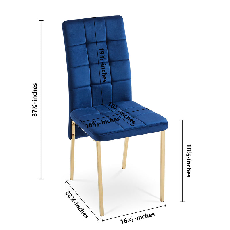 Velvet High Back Nordic Dining Chair Modern Fabric Chair With Golden Color Legs (Set of 2) - Dark Blue