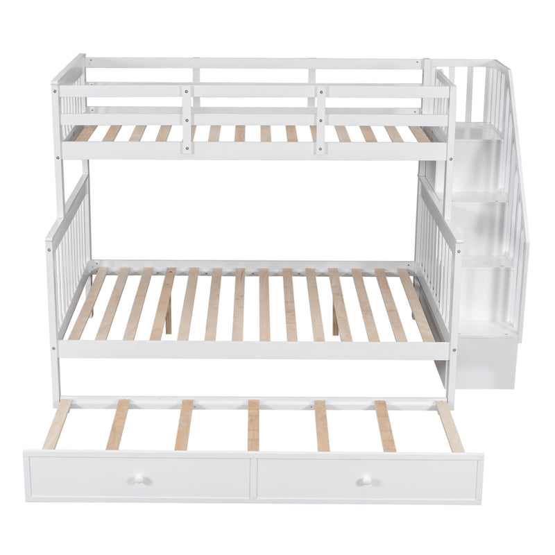 Twin-Over-Full Bunk Bed with Twin size Trundle, Storage and Guard Rail for Bedroom, Dorm, for Adults, White(OLD SKU :LT000119AAK)