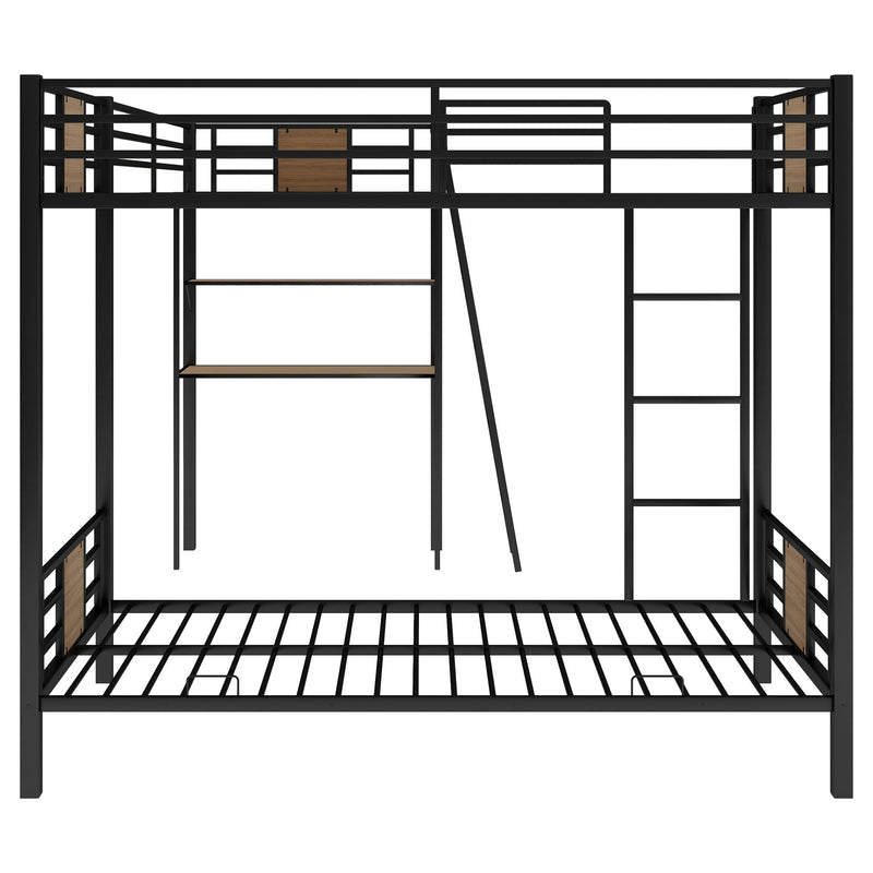 L Shaped Twin Over Twin Bunk Bed With Twin Size Loft Bed With Desk And Shelf - Brown