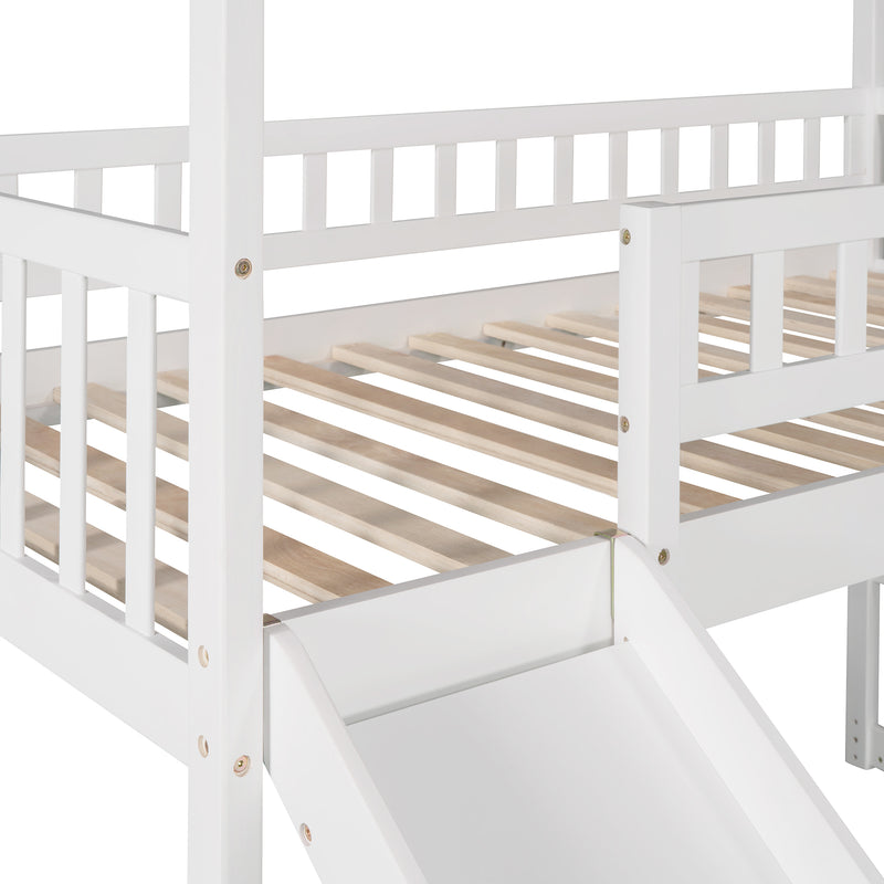 Twin Loft Bed with Two Drawers and Slide, House Bed with Slide, White (Old SKU: LP000130AAK)