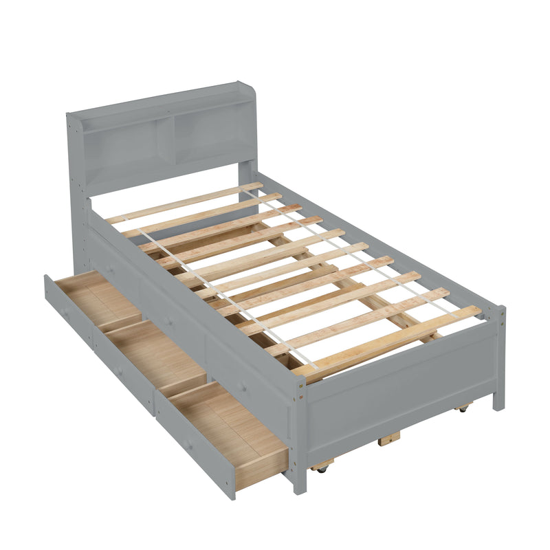 Twin Bed With Twin Trundle, Drawers - Gray