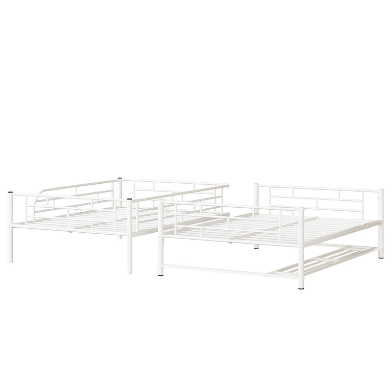 Full Over Full Metal Bunk Bed With Shelf And Guardrails - White