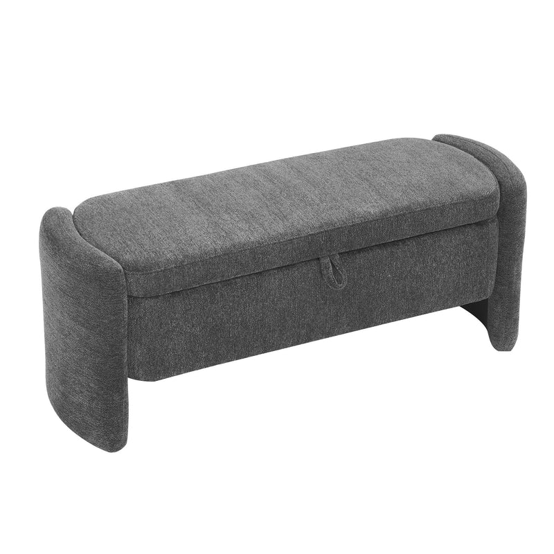 Oval Ottoman Storage Bench Chenille Bench With Large Storage Space For The Living Room, Entryway And Bedroom