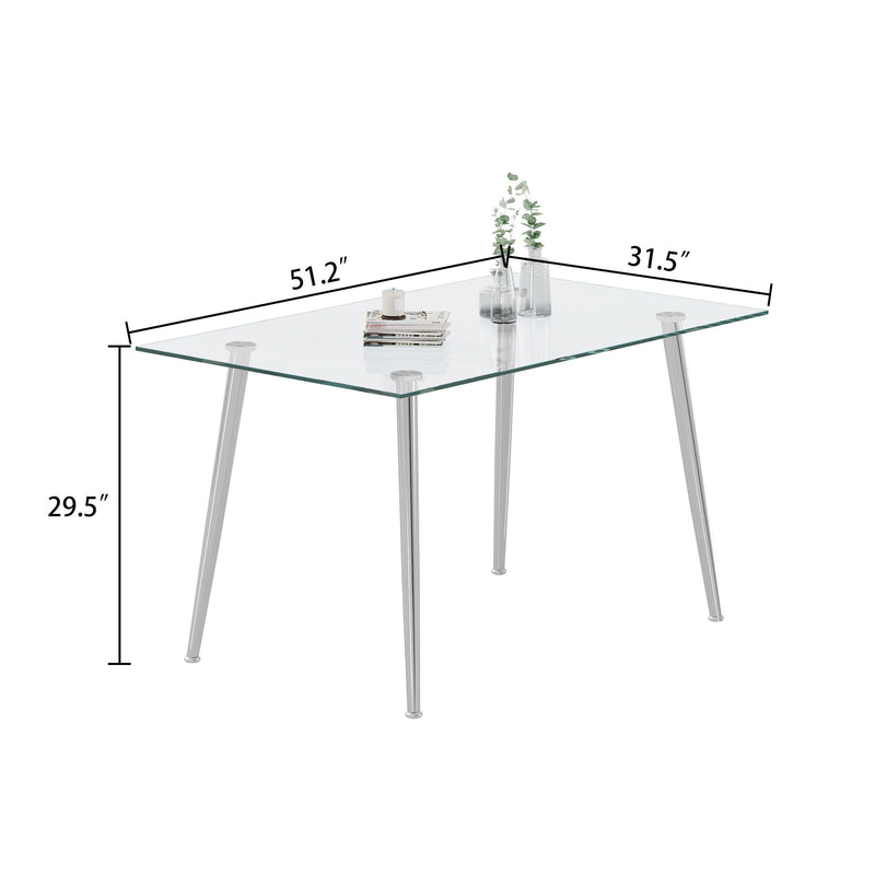 5 Piece Dining Roon Set, 0.32" Thick Tempered Glass Top Dining Table With Metal Legs And Four Fabric Dining Chairs