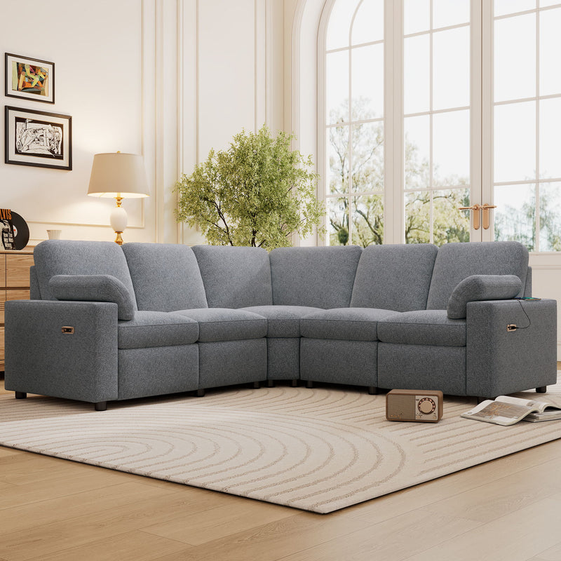 Power Recliner Sectional Sofa Home Theater Reclining Sofa With Two USB Ports, Two Storage Drawers For Living Room