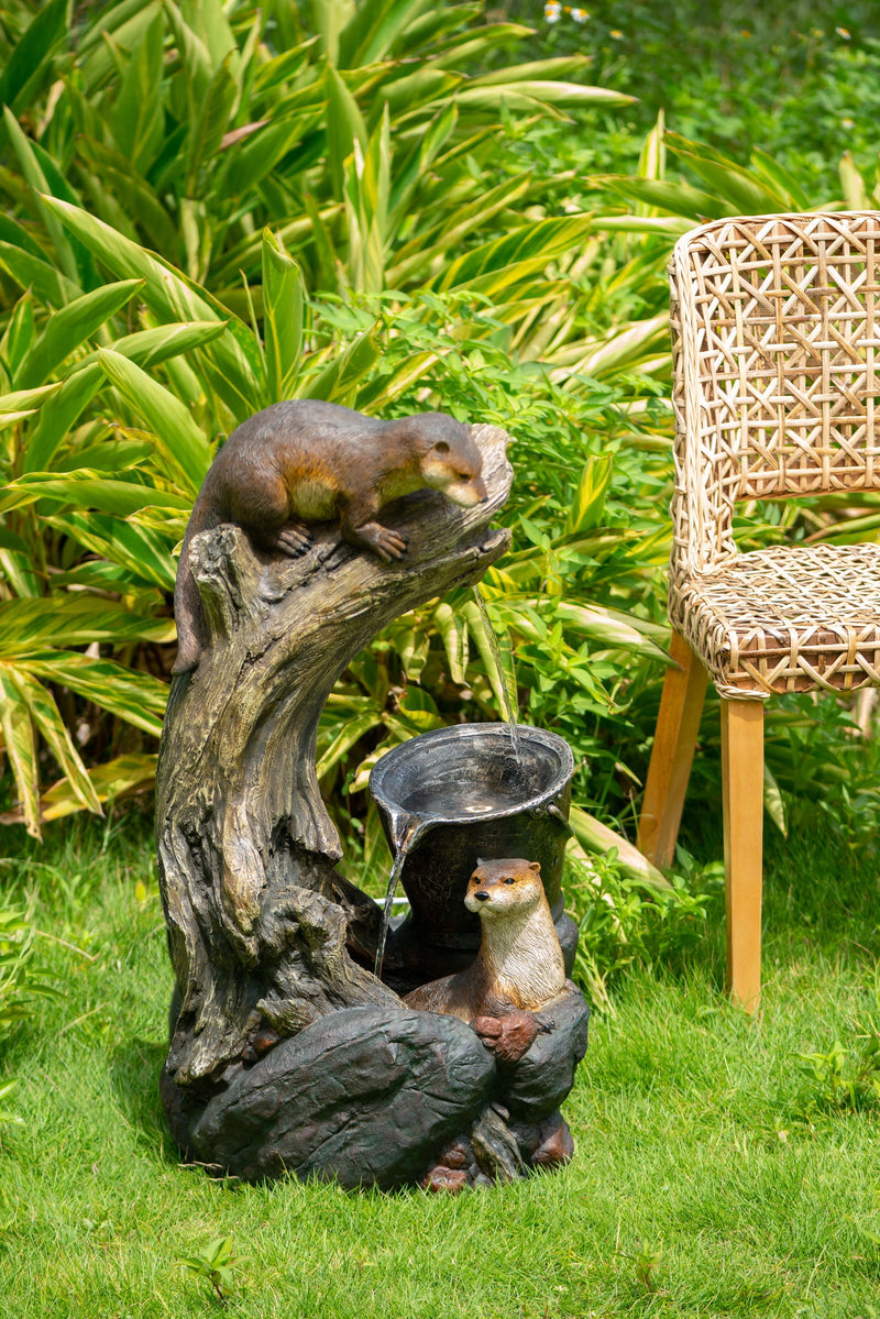 Decorative Water Foutain With Otter Design, With Light And Pump, For Indoor And Outdoor - Brown