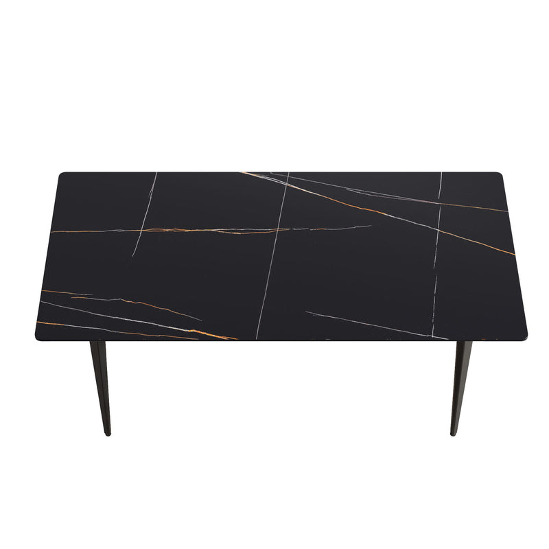 70.87" Modern Artificial Stone Black Straight Edge Black Metal Leg Dining Table - Black