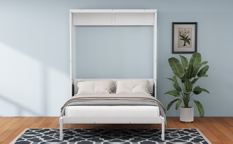 Full Size Murphy Bed,61.5-inch Cabinet Bed Folding Wall Bed with Desk Combo Perfect for Guest Room, Study, Office, White