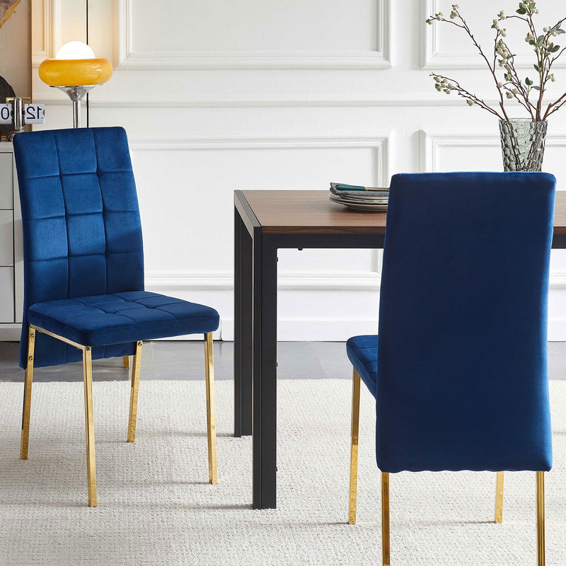 Velvet High Back Nordic Dining Chair Modern Fabric Chair With Golden Color Legs (Set of 2) - Dark Blue