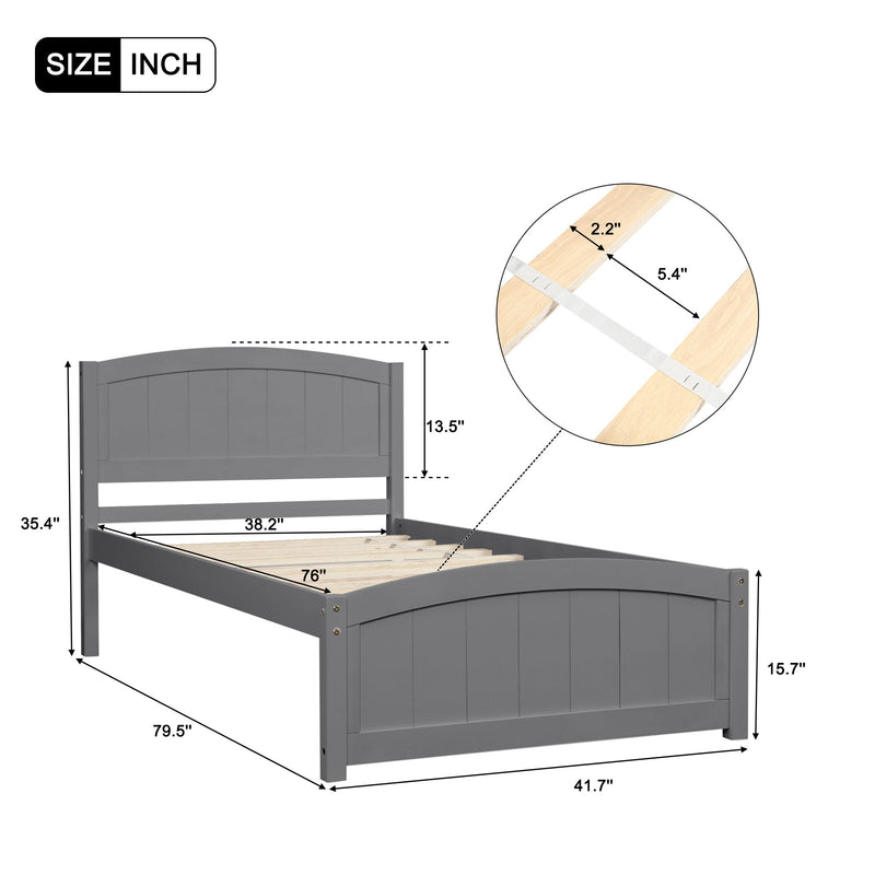 Twin Platform Bed With Headboard, Footboard And Wood Slat Support - Gray