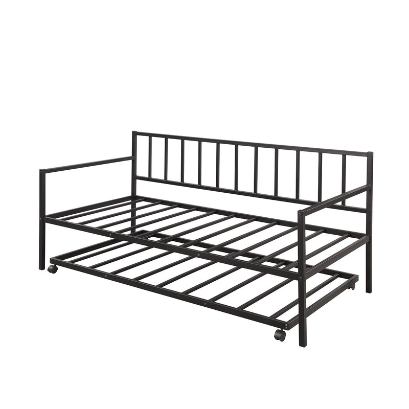 [Not allowed to sell to Walmart]Twin Daybed with Trundle Multifunctional Metal Lounge Daybed Frame for Living Room Guest Room