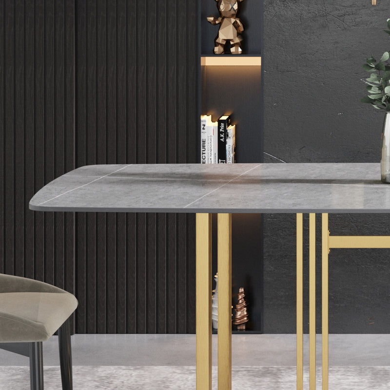 70.87" Modern Artificial Stone Gray Curved Golden Metal Leg Dining Table, Can Accommodate 6-8 People - Gray