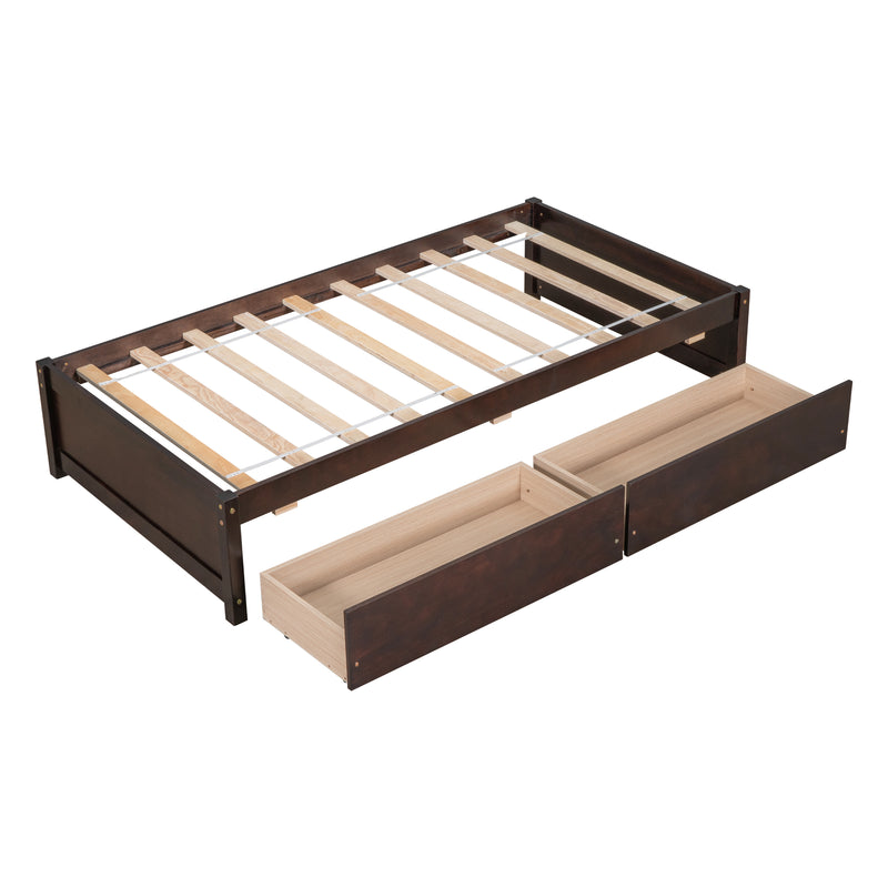 Twin Bed with 2 Drawers, Solid Wood, No Box Spring Needed ,Espresso(New SKU:W504P149043)