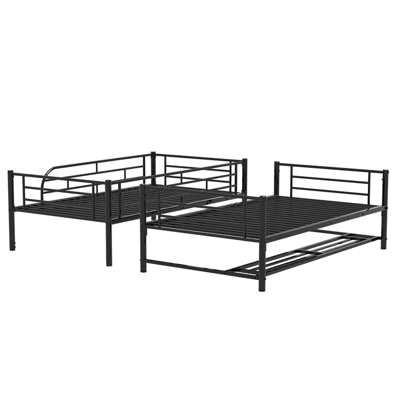 Twin Over Twin Metal Bunk Bed With Shelf And Guardrails