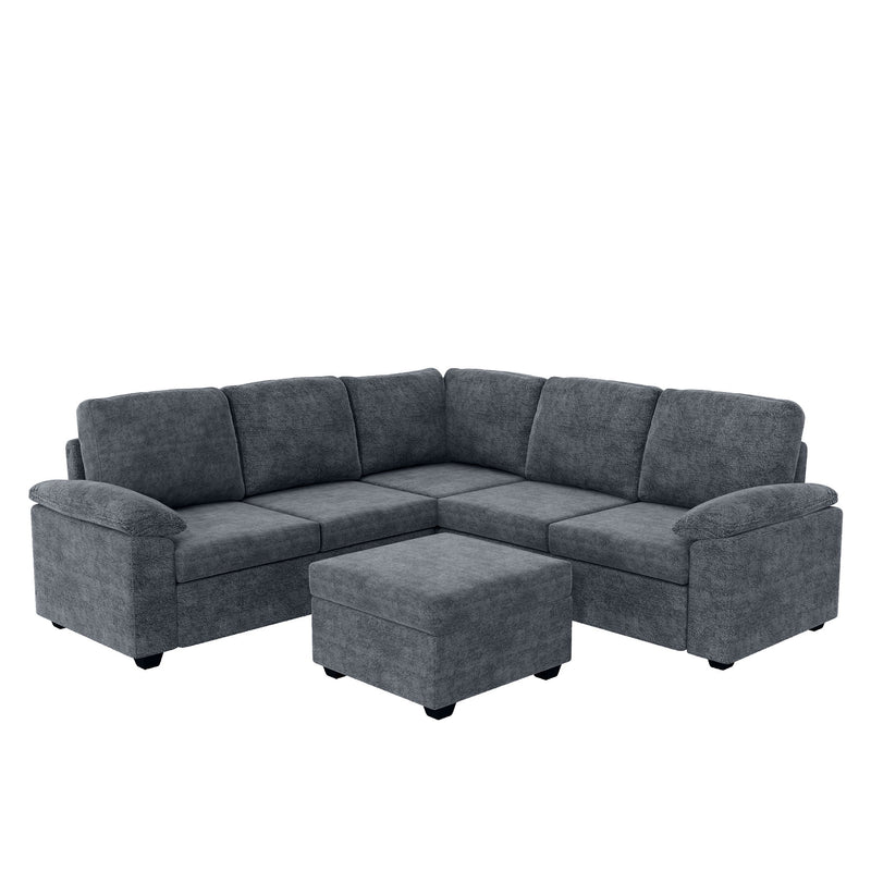 Modern Velvet Sectional Sofa Set, Large U Shaped Upholstered Corner Couch With Ottoman, Armrest Pillow, 6 Seat Indoor Furniture For Living Room