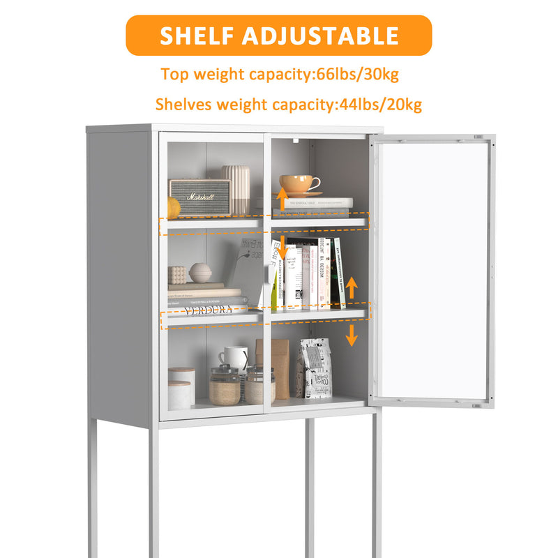 Heavy Duty Metal Storage Cabinet, Display Storage Cabinet With Glass Doors And 2 Adjustable Shelves, Tall Bookcase Modern Bookshelf Cabinet For Home Office, Living Room, Pantry