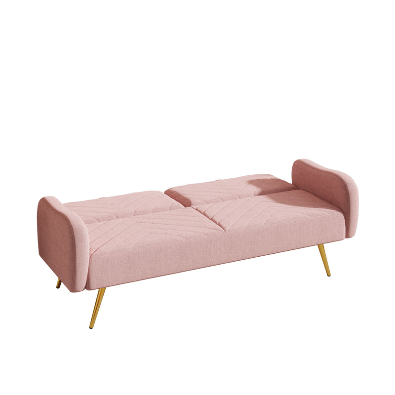 Double Sofa With Split Backrest And Two Throw Pillows, Suitable For Living Room, Apartment, Home Office - Pink