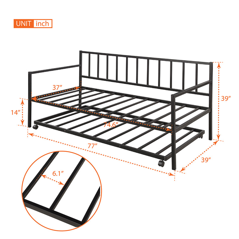 [Not allowed to sell to Walmart]Twin Daybed with Trundle Multifunctional Metal Lounge Daybed Frame for Living Room Guest Room