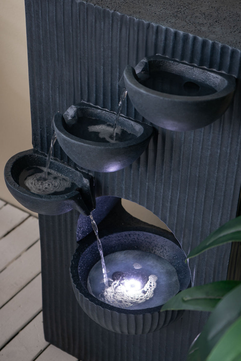 Decorative 4 Tier Minimalist Water Fountain With Light For Indoor Outdoor - Black