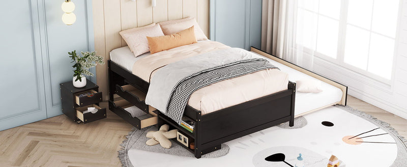 Versatile Bed With Trundle, Under Bed Storage Box And Nightstand