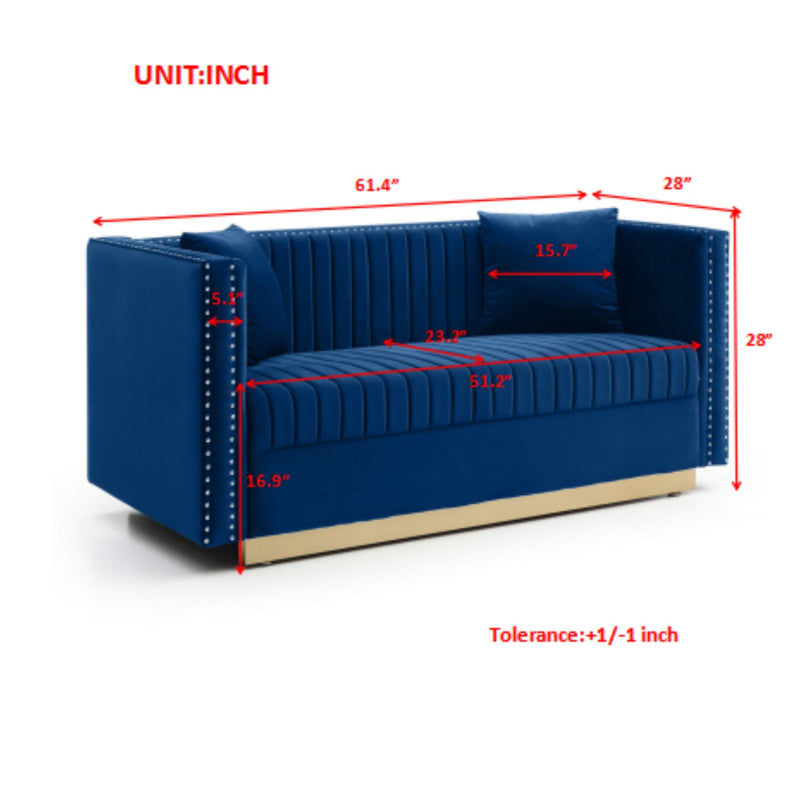 Contemporary Vertical Channel Tufted Sofa Loveseat Modern Upholstered Couch For Living Room With 2 Pillows