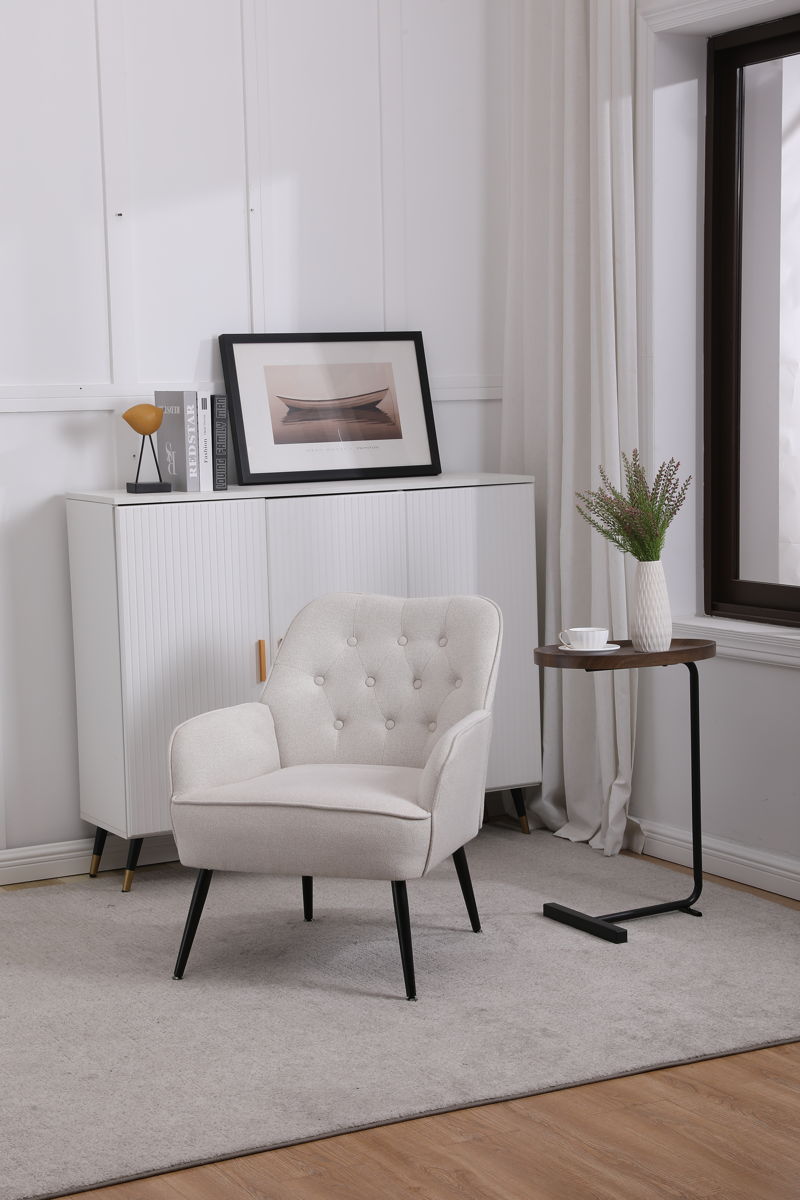 Modern Mid-Century Chair Linen Sherpa Armchair