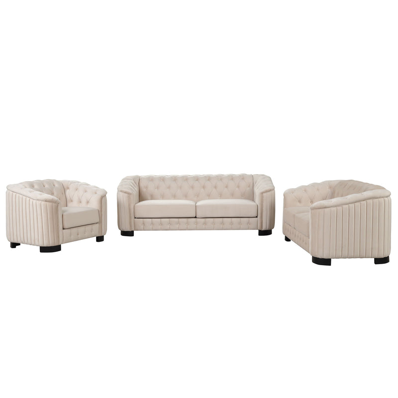 3 Piece Sofa Sets Modern With Rubber Wood Legs, Velvet Upholstered Couches Sets Including Three Seat Sofa, Loveseat And Single Chair For Living Room Furniture Set