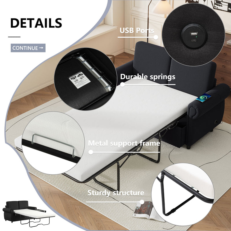 Pull Out Sofa Bed Loveseat Sleeper With Twin Size Memory Mattress With Two USB Ports For Living Room Spaces