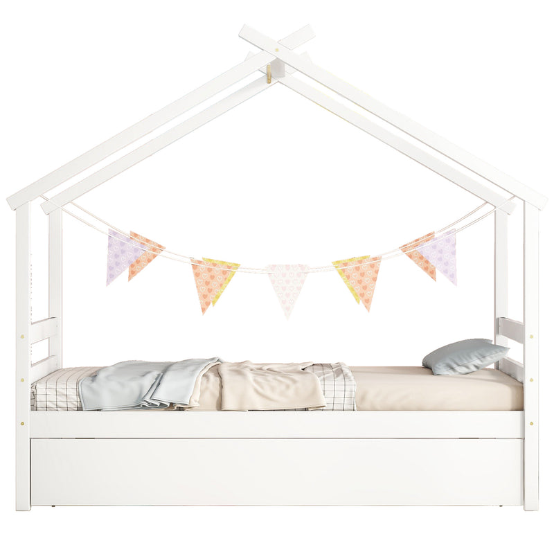 Twin Size  House-shaped Bed with Trundle,White