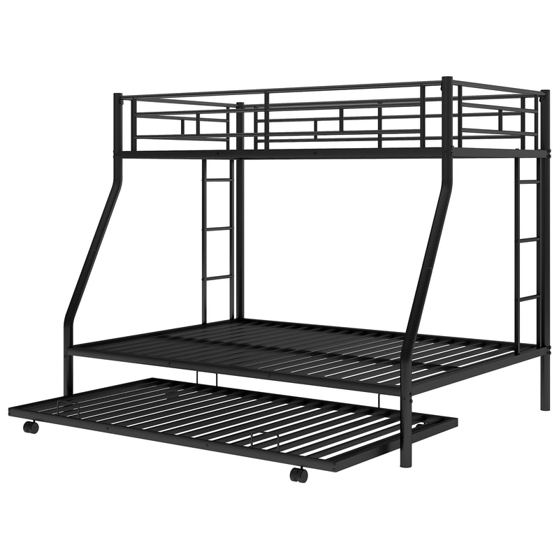 Twin over Full Bed with Sturdy Steel Frame, Bunk Bed with Twin Size Trundle, Two-Side Ladders, Black(OLD SKU:MF194424AAB)