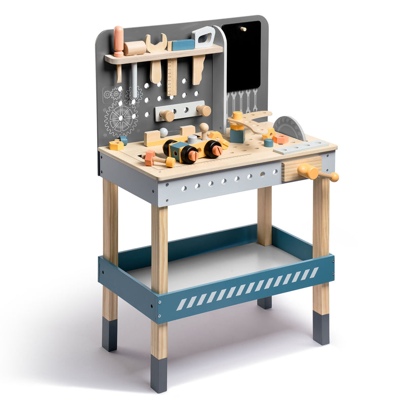Modern Wooden Workbench With Blackboard For Kids, Tool Playset, Play Construction Sets - Dark Gray
