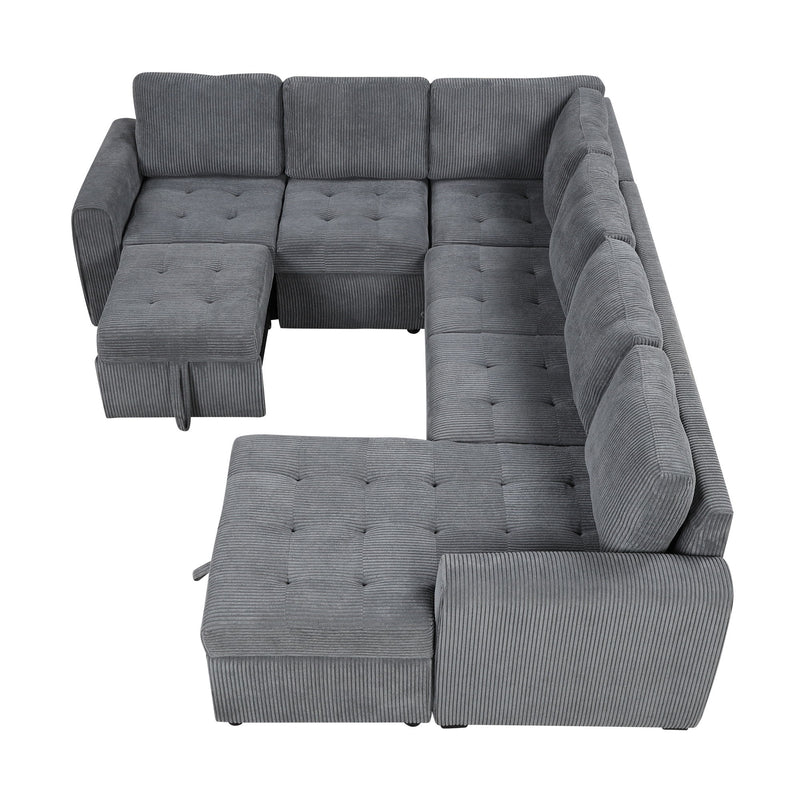 U-Shaped Sofa Sectional Sofa Pull-Out Sofa Bed With A Storage Chaise Lounge, Charging Devices For Living Room - Gray