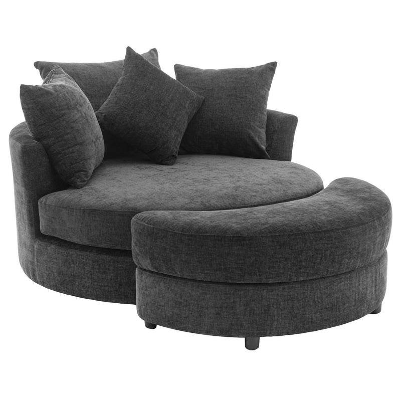 360° Swivel Accent Barrel Chair With Storage Ottoman & 4 Pillows, Modern Chenille Leisure Chair Round Accent For Living Room