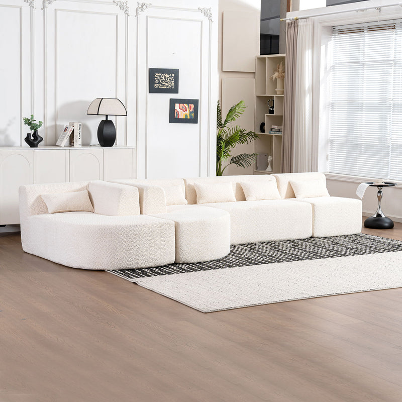 Upholstered Sofa Free Combined Sofa Couch With Two Chaise Lounge And Five Back Pillows For Living Room - Beige