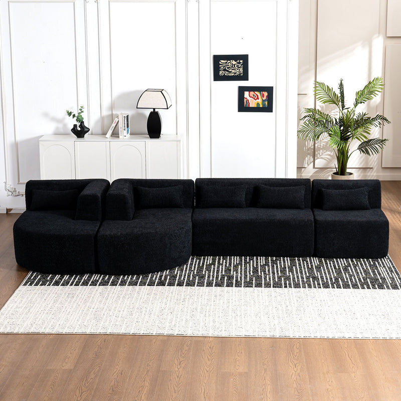 Upholstered Sofa Free Combined Sofa Couch With Two Chaise Lounge And Five Back Pillows For Living Room - Black