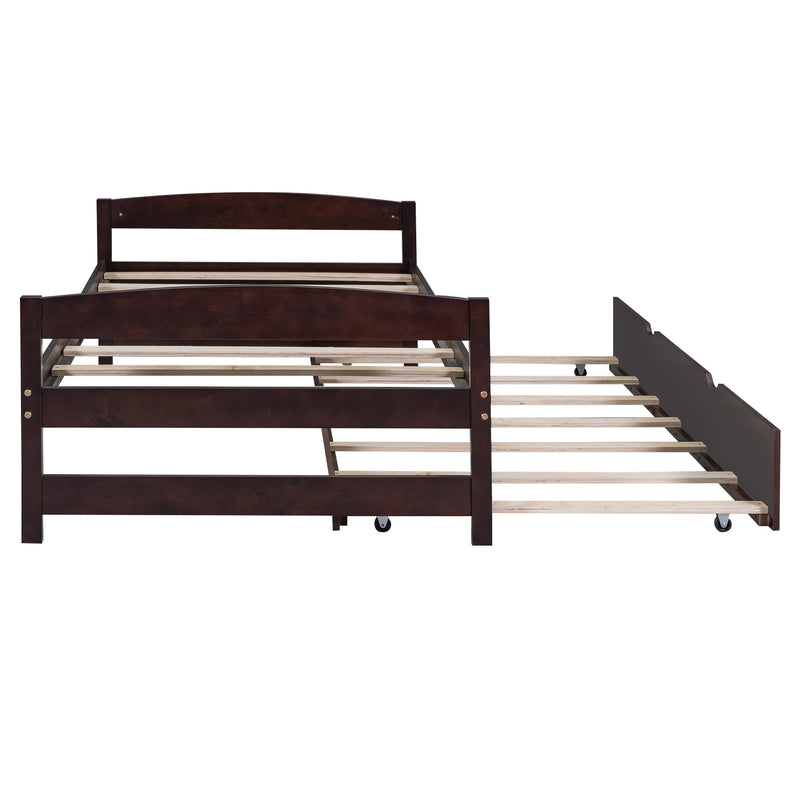 Twin Size Platform Bed with Twin Size Trundle, Espresso