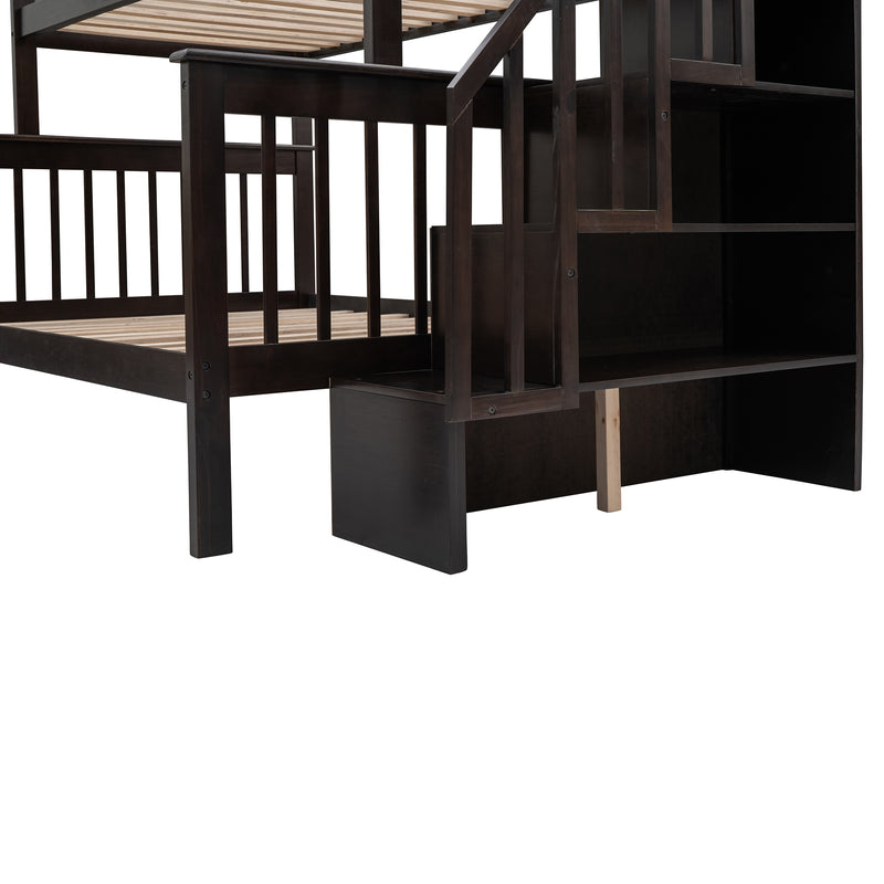 Stairway Twin-Over-Full Bunk Bed with Drawer, Storage and Guard Rail for Bedroom, Dorm, for Adults, Espresso color( old sku: LP000219AAP )