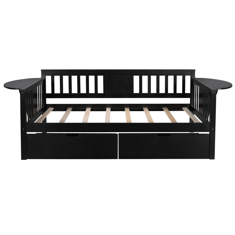 Twin size Daybed with Two Drawers, Wood Slat Support, Espresso