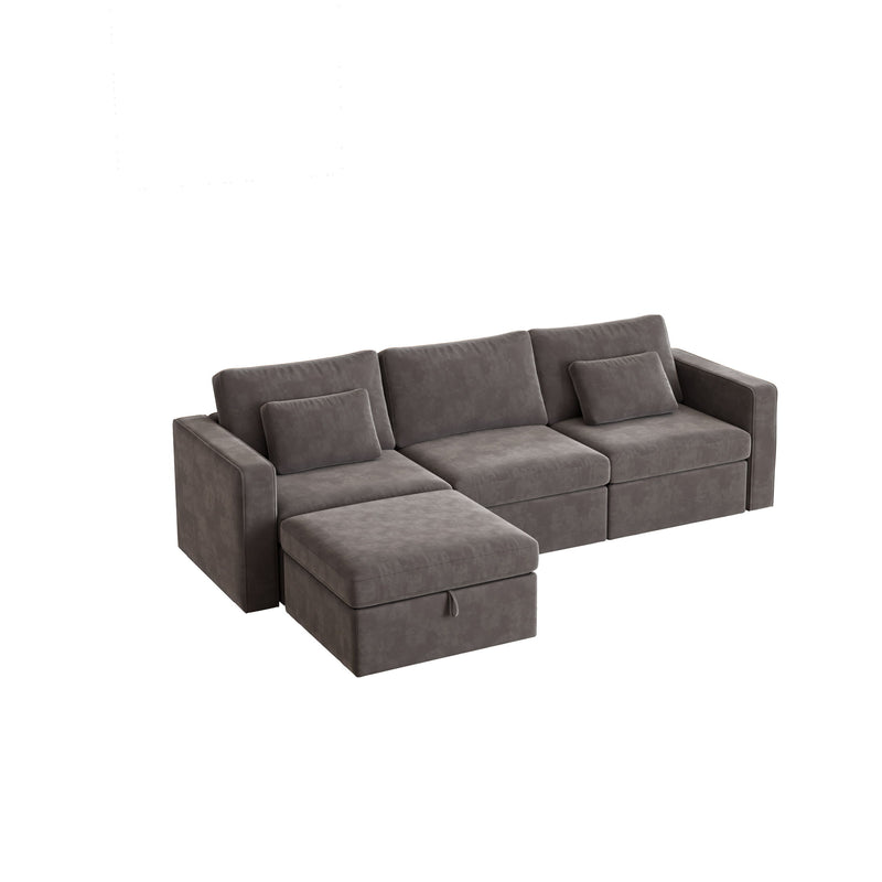 4 Seats Modern U-Shape Sectional Sofa, Oversized Upholstery Chaise Couch With Storage Ottomans For Living Room / Loft / Apartment / Office