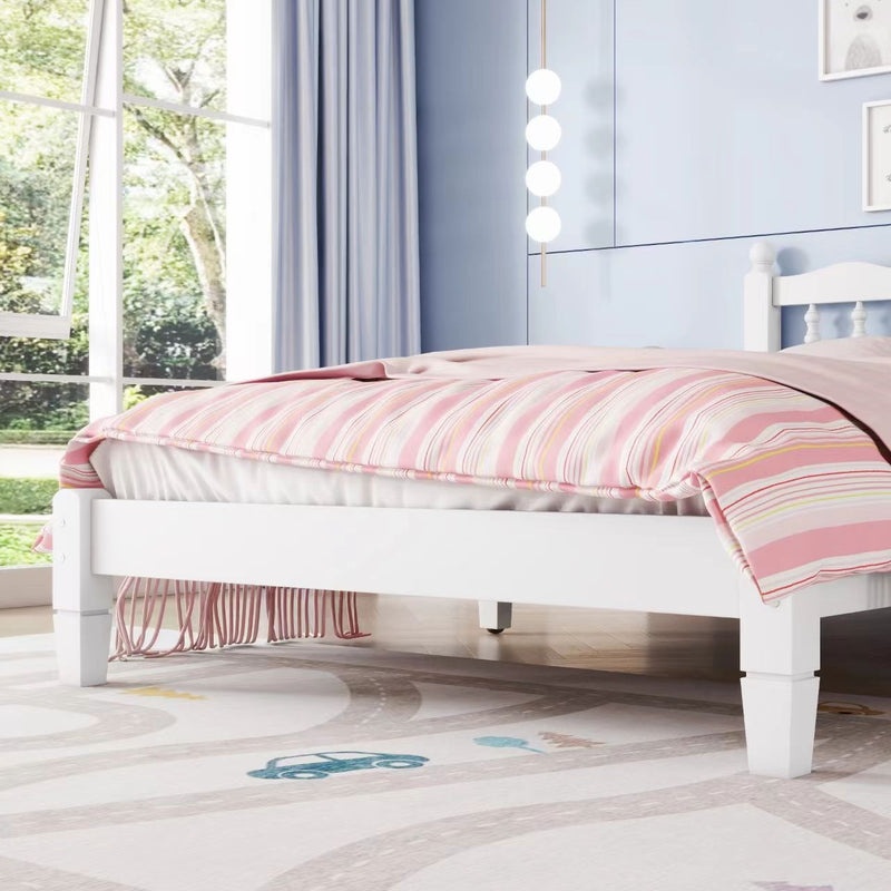 Bed With Column Decoration Headboard, With Bed Slats