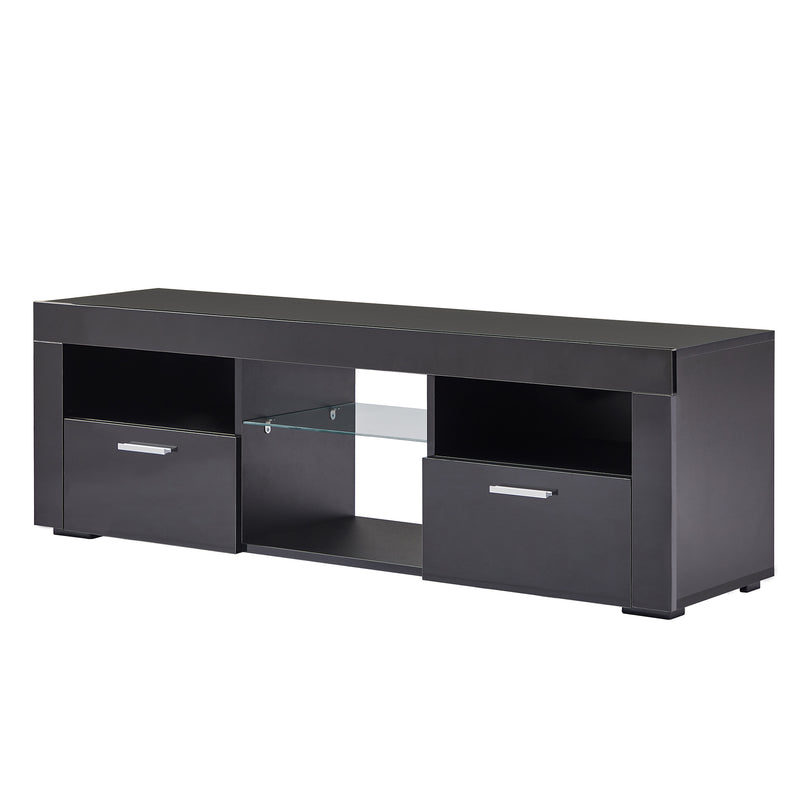 Black morden TV Stand with LED Lights,high glossy front TV Cabinet,can be assembled in Lounge Room, Living Room or Bedroom,color:Black