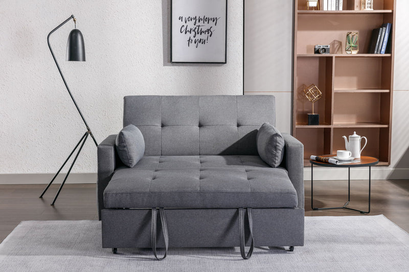 2 Seaters Slepper Sofa Bed Linen Fabric 3-In-1 Convertible Sleeper Loveseat With Side Pocket - Dark Gray