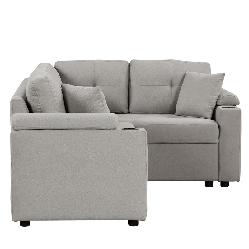 L-Shape Sofa Bed Pull-Out Sleeper Sofa With Wheels, USB Ports, Power Sockets For Living Room