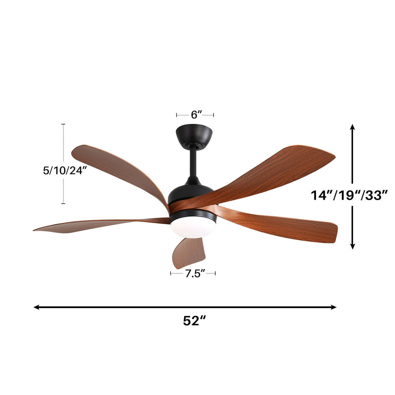 Indoor Ceiling Fan With 3 Color Dimmable 5 ABS Blades Remote Control Reversible Dc Motor With Led Light - Black