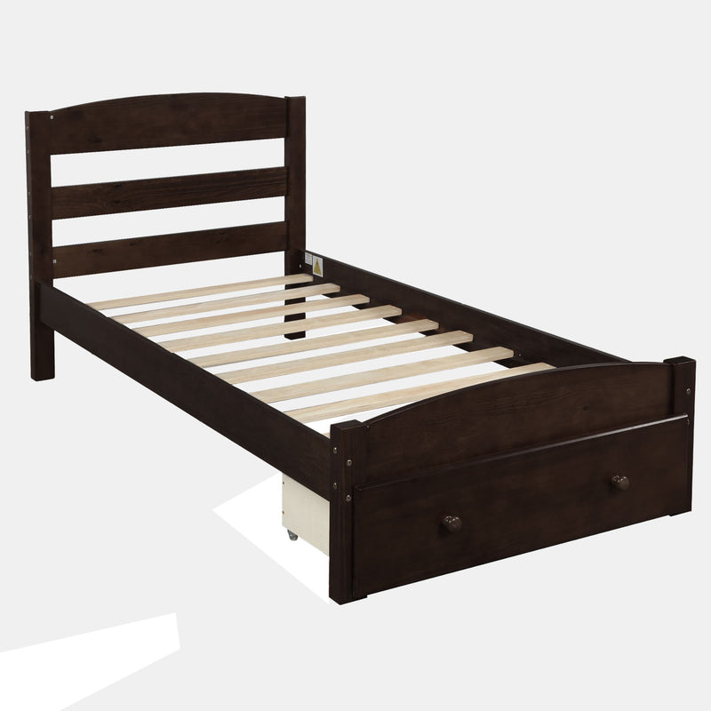 Twin Platform Bed Frame With Storage Drawer And Wood Slat Support No Box Spring Needed - Espresso