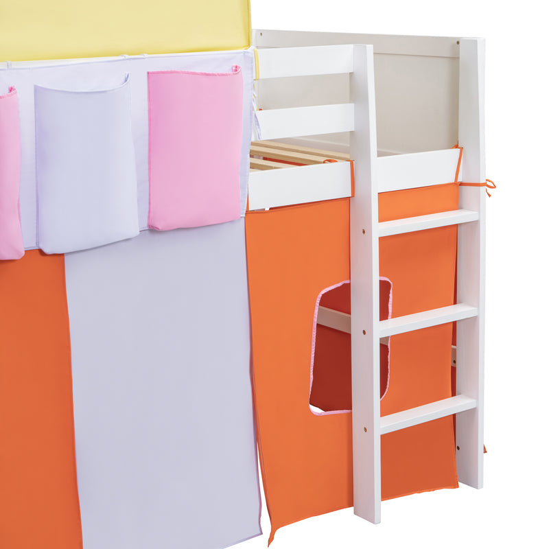 Twin Size Loft Bed with Tent and Tower  and  Three Pockets- Orange